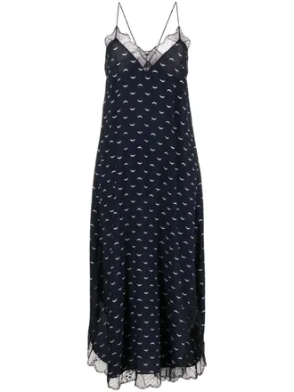 Zadig&Voltaire lace-trim silk midi dress - Blue