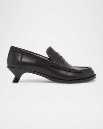 Loewe Campo Leather Kitten Penny Loafers