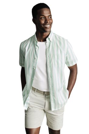 CHARLES TYRWHITT Non-Iron Stretch Poplin Slub Short Sleeve Shirt