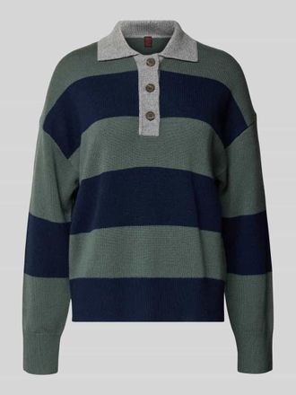 Stefanel Strickpullover mit Polokragen aus Lanawolle-Kaschmir-Mix in Dunkelblau Melange, Gr&ouml;&szlig;e S