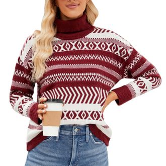 Generic Fairisle Jumper Women Autumn and Winter Casual Loose Knit Jacquard Womens Sweater