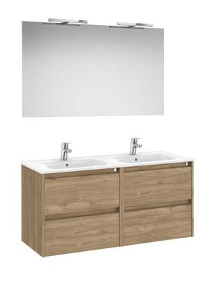 Roca Mueble Lavabo 1200mm Tenet 2 Cajones + Espejo Y Aplique Led Nogal