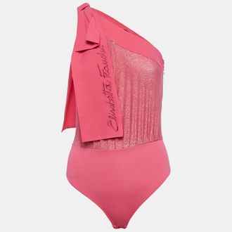 Elisabetta Franchi Pink Lurex Knit And Crepe Bodysuit