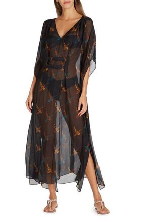 Valimare Florence Maxi Sheer Silk blend Cover-up Kaftan in Black at Nordstrom, Size Small
