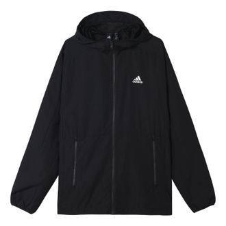adidas Sports Long Sleeves Woven Windproof hooded Logo Jacket Black H40228