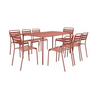 Sweeek Mesa de jard&iacute;n de metal con 8 sillas, terracotta