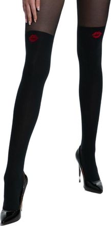Amour French Kiss Tights Crotchless Over The Knee Tights-Black-XXL