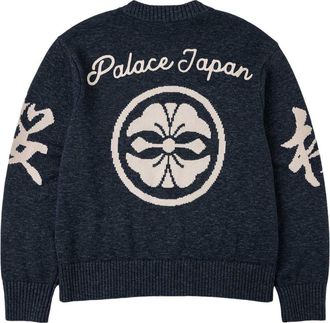 Palace x EVISU Zip Through Chunky Knit Bomber Jacket Indigo P30KW049