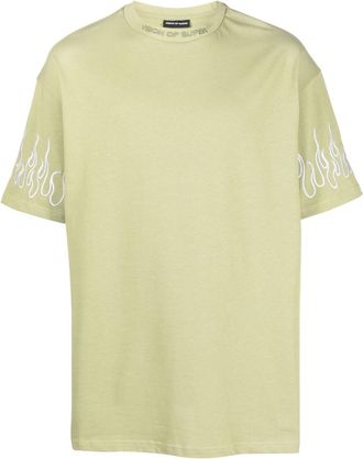 Vision Of Super flame-embroidered cotton T-shirt - men - Cotton - S - Green