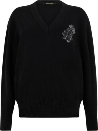 Roberto Cavalli V-neck Sweater - Dames - V-hals truien - Zwart - S - Wol - Truien & Vesten