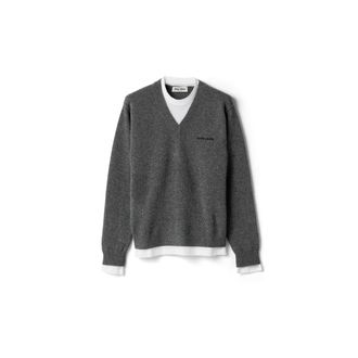 Miu Miu Cashmere V-neck Sweater, Woman, Slate Gray, Size 36