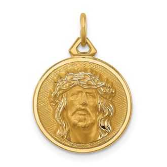 Diamond2Deal 14k Yellow Gold Polished and Satin Small Round Jesus Medal
