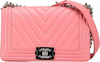 Chanel Pre-owned Medium Chevron Lambskin Boy Flap Bag - Dames - Vintage Schoudertas - Roze - ONE Size - Leer - Vintage