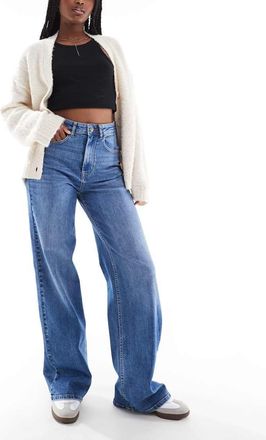 Only Hannah extra high rise wide leg jeans in mid blue wash