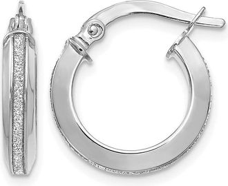 Diamond2Deal 14K White Gold Polished Glimmer Infused Hoop Earrings