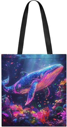 Generic Rainbow Whale Tote Bag for Women Men Shoulder Bags Purses Pouch Handbags
