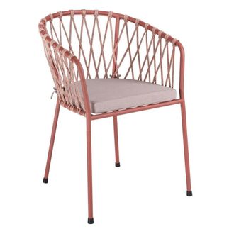 LOLAhome Silla de jard&iacute;n de acero y cuerda t&eacute;cnica con coj&iacute;n