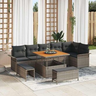 vidaXL Conjunto De Sof&aacute; De Jard&iacute;n 9 Pcs Gris Rat&aacute;n Sint&eacute;tico Vidaxl