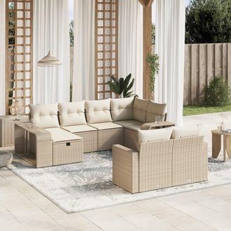 vidaXL Juego De Sof&aacute;s Jard&iacute;n Con Cojines Beige 10 Pzas Rat&aacute;n Sint&eacute;tico Vidaxl