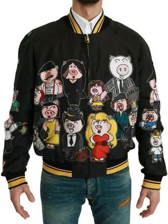 Dolce & Gabbana Black YEAR OF THE PIG Bomber Mens Jacket