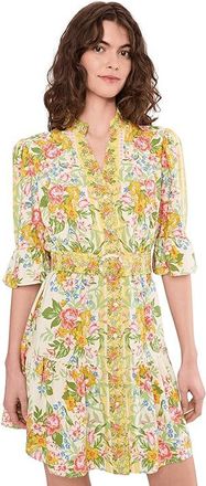 Adrianna Papell Rayon Printed Short Dress Womens Dress Pale Yellow : 16