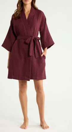 Nordstrom Womens Everyday Waffle Robe in Burgundy Royale at Nordstrom, Size X-Large