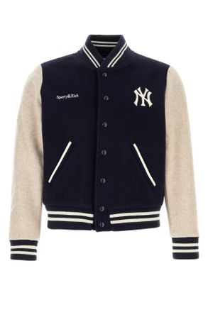 Sporty & Rich Dark Blue Wool Blend Bomber Jacket