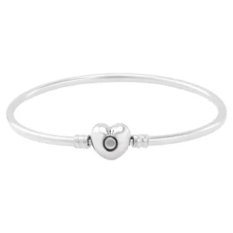 Pandora Silver Bangle With Heart-Shaped Clasp