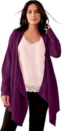 Roaman's Plus Size Lightweight Handkerchief Hem Cardigan Sweater in Dark Berry at Nordstrom, Size Medium