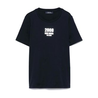 Max Mara Blue Logo Print Crew Neck T-shirt - female - Max Mara - T-Shirts - Blue - XS - Tops