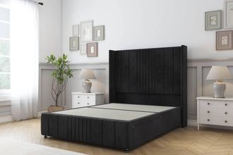Sloomy Hargrave Naples Divan Base No Drawers-54 Wingback & 12 Footboard in Black | Size: Small Double