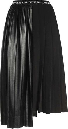Versace Jeans Couture Geplooide Rok met Contrasterend Logo - Dames - Midirokken - Zwart - XS - Rokken