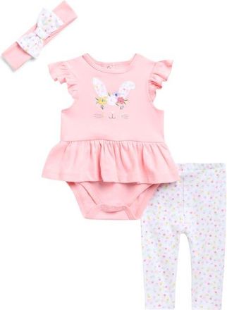 Little Me Bunny Bodysuit, Leggings & Headband Set in Pink at Nordstrom, Size 9M