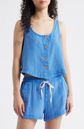 Rip Curl Classic Surf Cotton Crop Button-Up Tank in Bright Blue at Nordstrom, Size X-Large