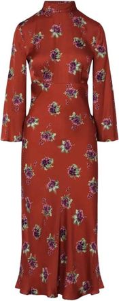 Liu Jo Midi jurk met bloemenprint - Dames - Casual kleedjes - Bruin - S - Satijn - Kleedjes