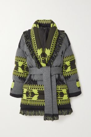 Alanui Piumino Trapuntato In Lana Jacquard Con Cintura E Frange Icon - Bianco sporco