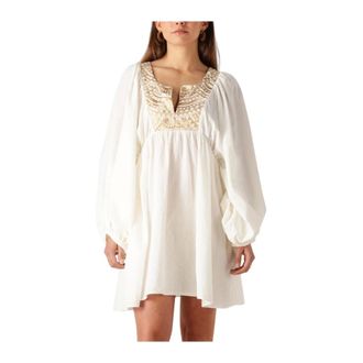 Greek Archaic Kori Mini Shirtjurk - Dames - Jurken - Wit - Maat: S Linnen