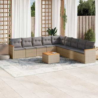 vidaXL Juego De Sof&aacute;s Jard&iacute;n Con Cojines Beige 10 Pzas Rat&aacute;n Sint&eacute;tico Vidaxl
