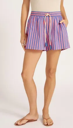 Matty M Kira Stripe Cotton Blend Drawstring Shorts in Flamingo/blue at Nordstrom, Size X-Small