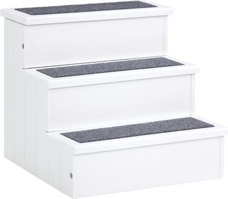OEM Escalera Para Mascotas 3 Pelda&ntilde;os Con Espacio De Almacenaje Y Alfombra Antideslizantes Port&aacute;til Madera Para Veh&iacute;culo Carga 30 Kg 40,5x44,5x38 Cm Blanc