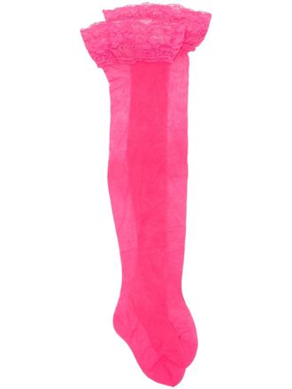 Versace Kousen met bloemenkant - Roze