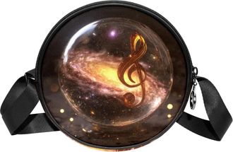 Generic Circle Crossbody Bag for Women, Note Galaxy Glass Ball Small Sling Bag Daypack with Zipper Adjustable Shoulder Straps Casual Ladies Girls Round Purse