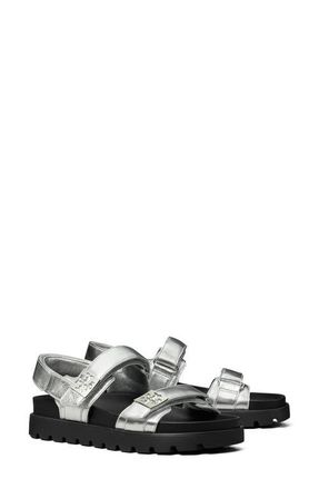 Tory Burch Mellow Sport Sandal in Silver /Perfect Black at Nordstrom, Size 10.5