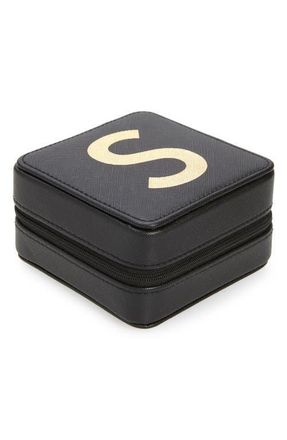 Nordstrom Initial Zip Square Jewelry Box in S- Black- Gold at Nordstrom