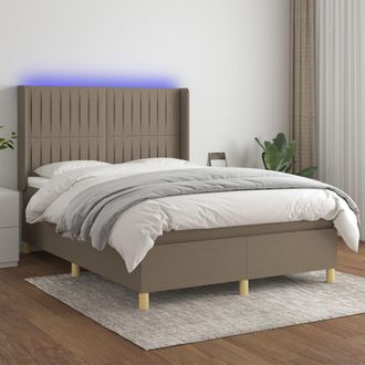 vidaXL Cama Box Spring Colch&oacute;n Y Luces Led Tela Gris Taupe 140x190 Cm Vidaxl
