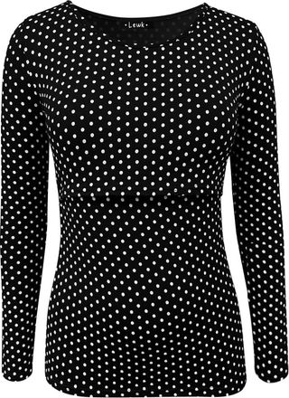 Generic Lewk Clothing (L) Long Sleeve Patterned Maternity Nursing Breastfeeding Top (UK, Alpha, L, Regular, Regular, 1, Polka Dot)