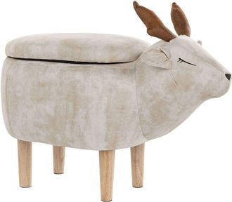 Beliani Beliani - Pouf Animaletto A Forma Di Renna In Tessuto Beige Gambe In Legno Reindeer