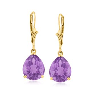 Ross-Simons Pear-Shaped Amethyst Earrings in 14kt Yellow Gold