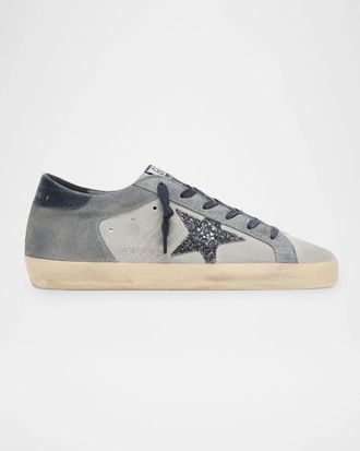 Golden Goose Super-Star Suede Glitter Low-Top Sneakers