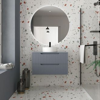 Aurlane Aurlane - Mueble De Ba&ntilde;o 80cm Gris Rat&oacute;n - Cajones Ondulados - Lavabo Redondo &Oslash;36cm